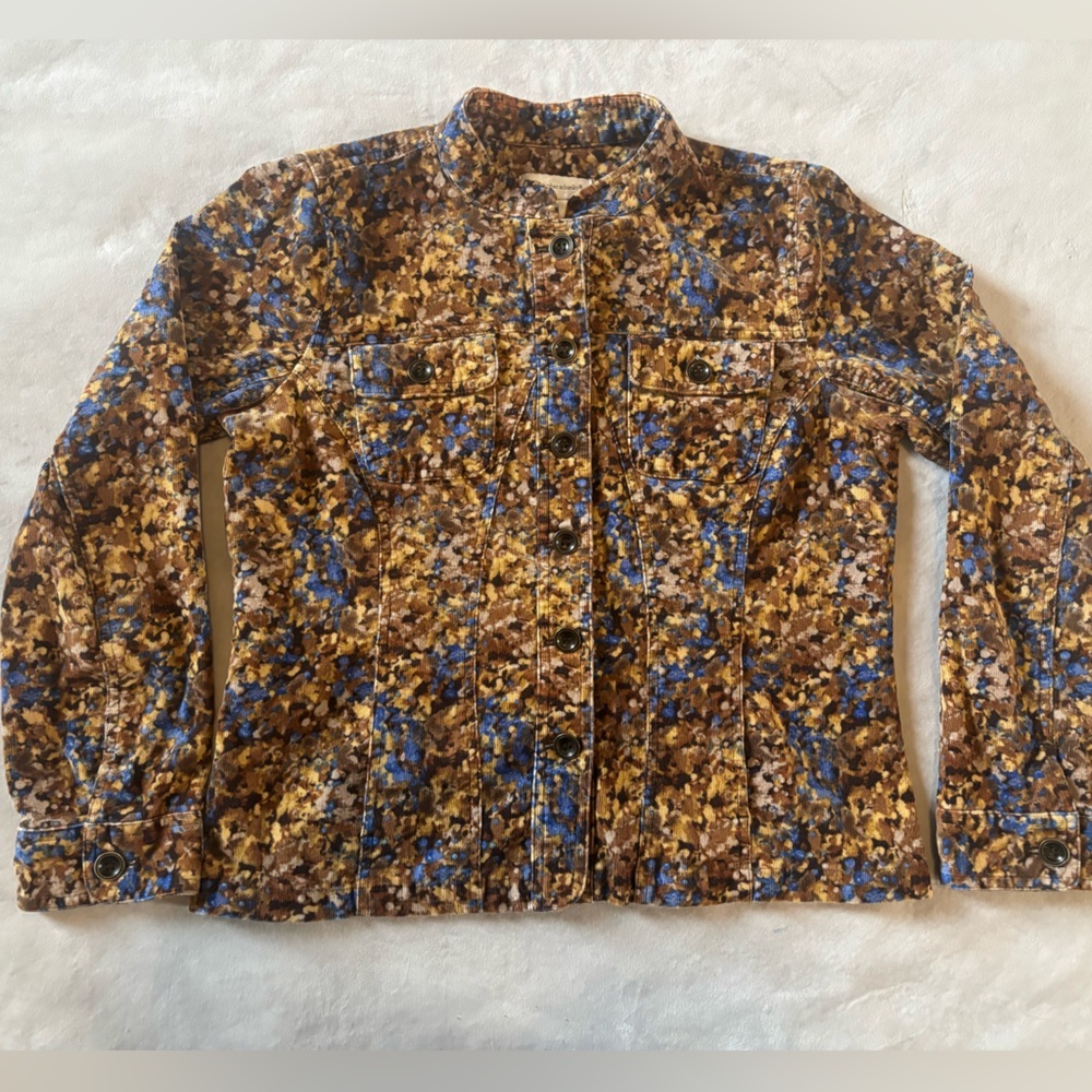Christopher & Banks Printed Denim Jacket Brown Blue Abstract Floral M - Picture 9 of 11
